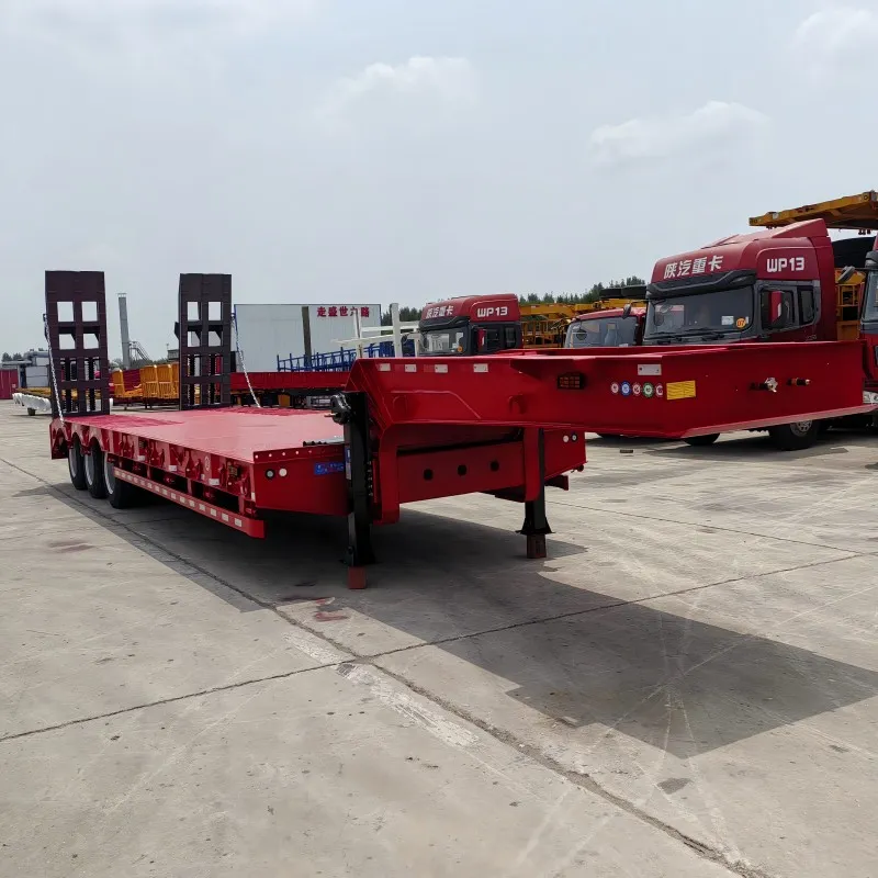 red 60 Ton Payload Lowbed Trailer 3 Axles 12 Tires red 60 Ton Payload Lowbed Trailer 3 Axles 12 Tires