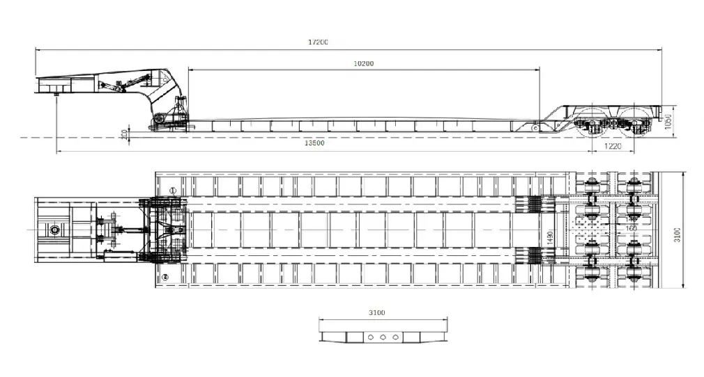 60 Ton Payload Multi-axle Lowbed Trailer with 2 lines 4 axles 60 Ton Payload Multi-axle Lowbed Trailer with 2 lines 4 axles